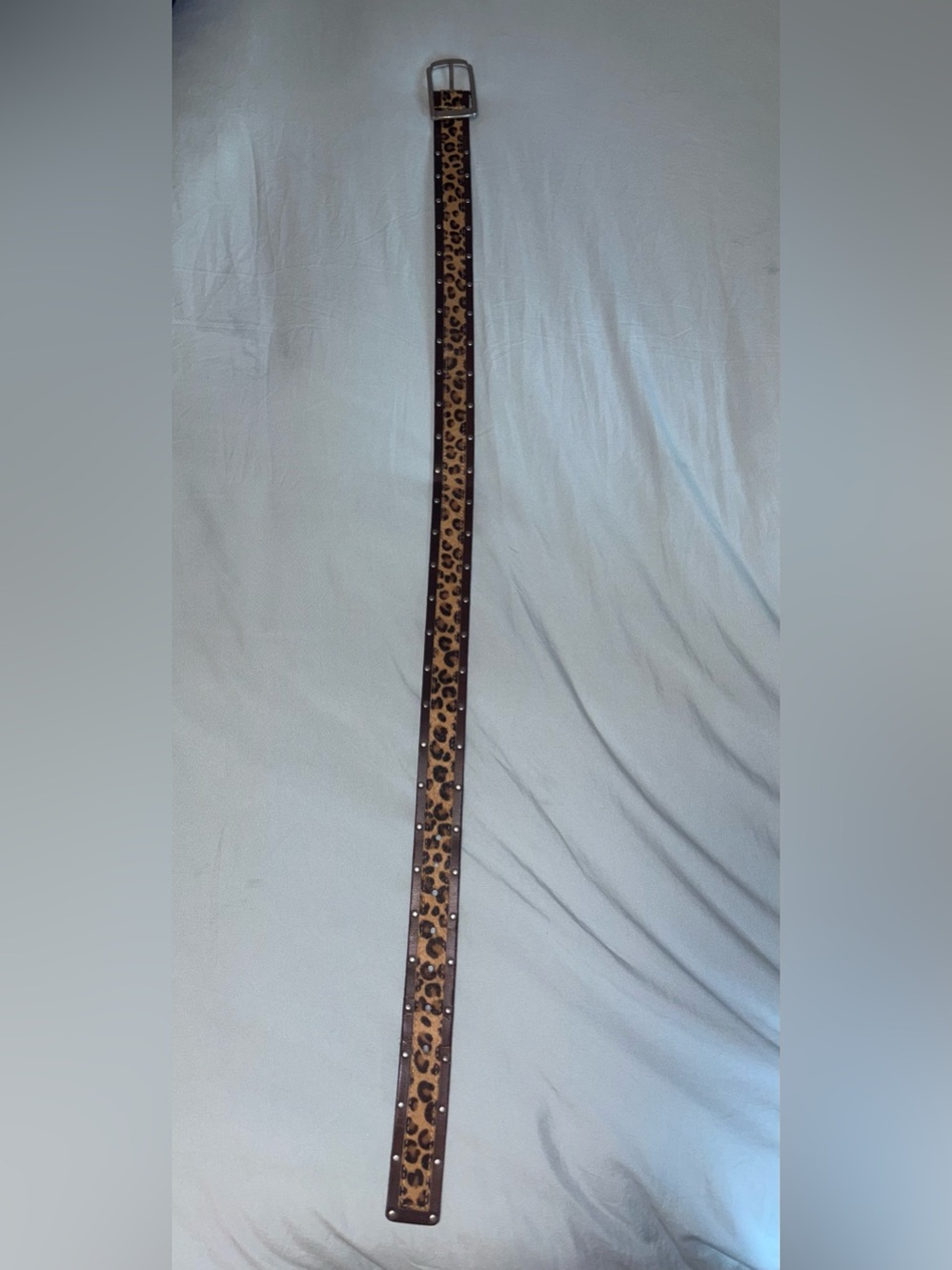 Genuine Leather Leopard Print Studded Belt Brown Western Style 38”